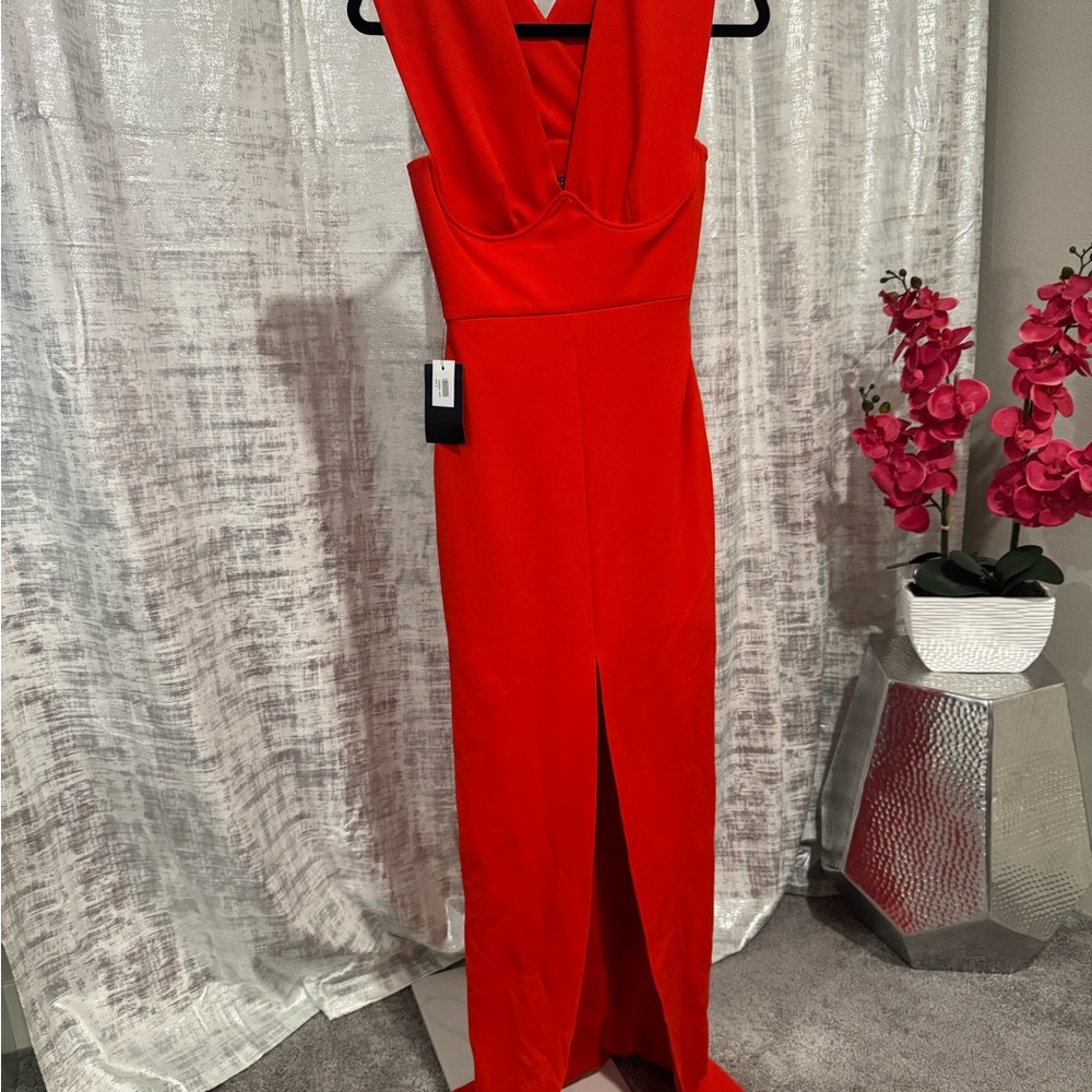 Solace London Red Maxi Dress with Front Slit size 2 - Picture 5 of 10